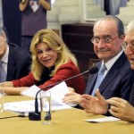 The Fantastic Four: Guillermo 'Skywalker' Solana, Lady ChaCha, Francisco 'The Joker' de la Torre and Tomas 'Great Jedi Master Yoda' Llorens, addressing the people of Malaga on 21 October 2009